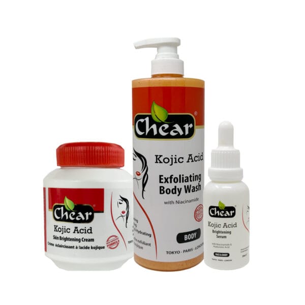 Kojic Acid Face & Body - The Ultimate Skin  Brightening Bundle (3 Items - body wash, serum, cream)
